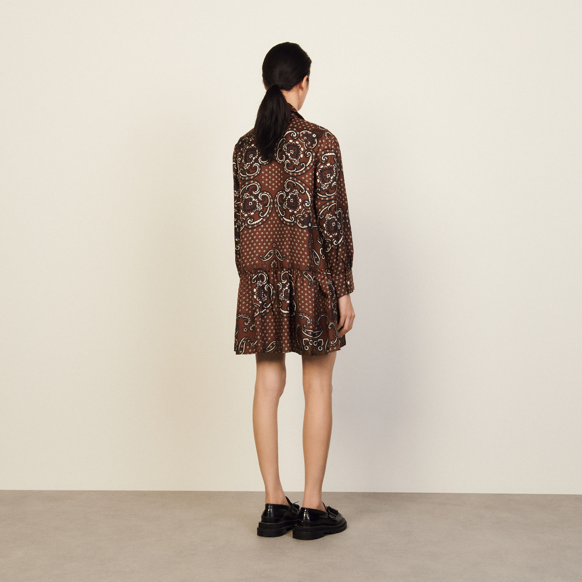 Robe courte imprim e en soie SFPRO02054 Marron Fonc Toute la