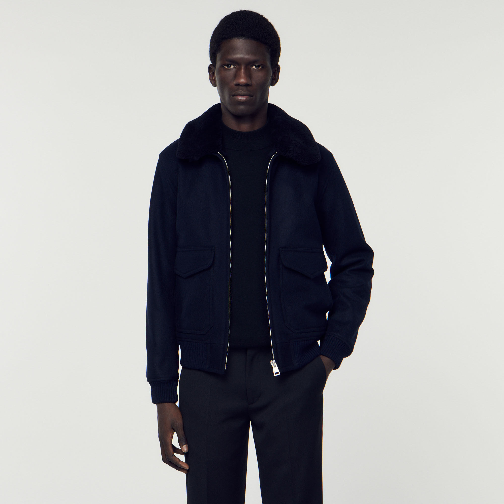 Blouson aviateur col mouton SHPBL00174 Marine Manteaux