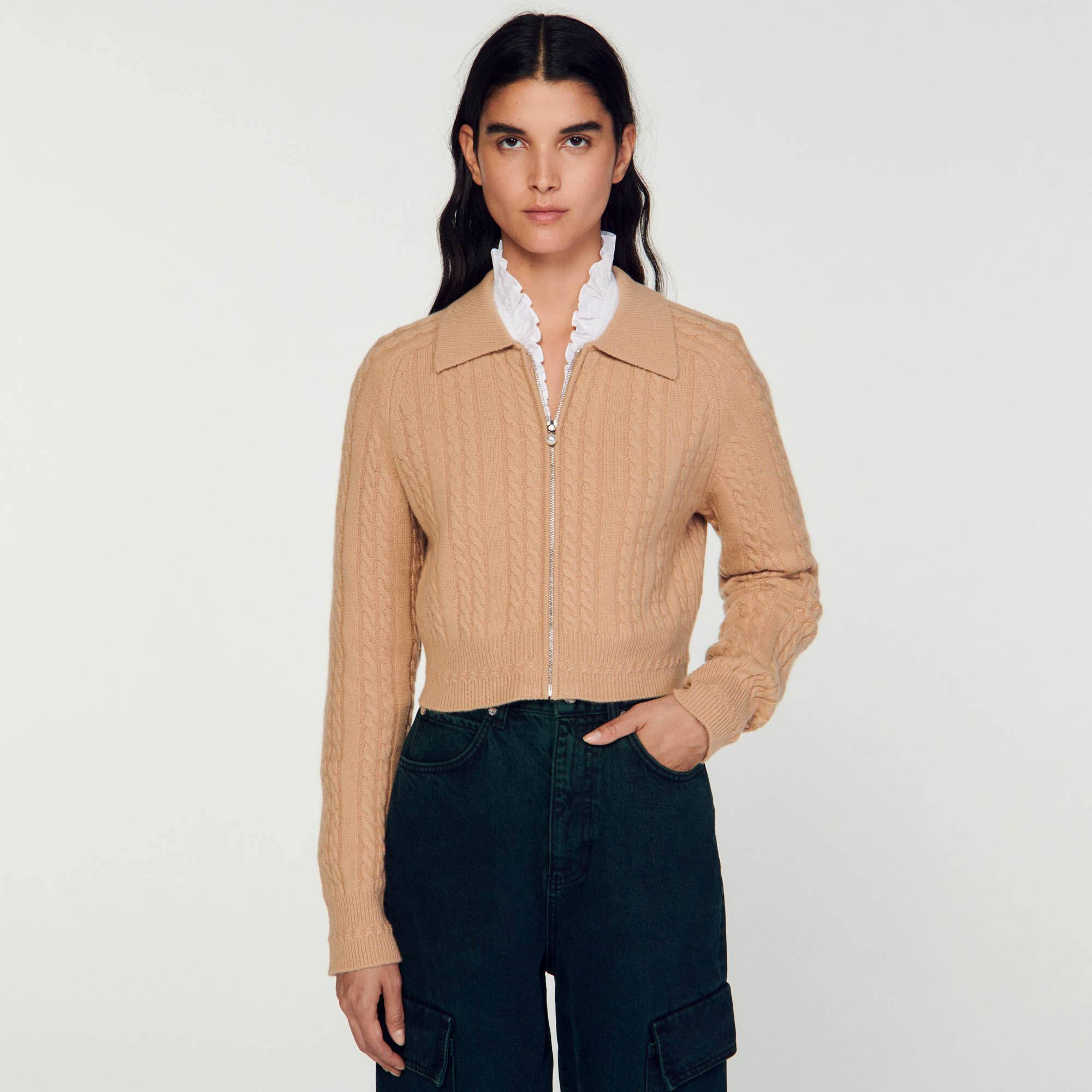 Gilet court store camel femme