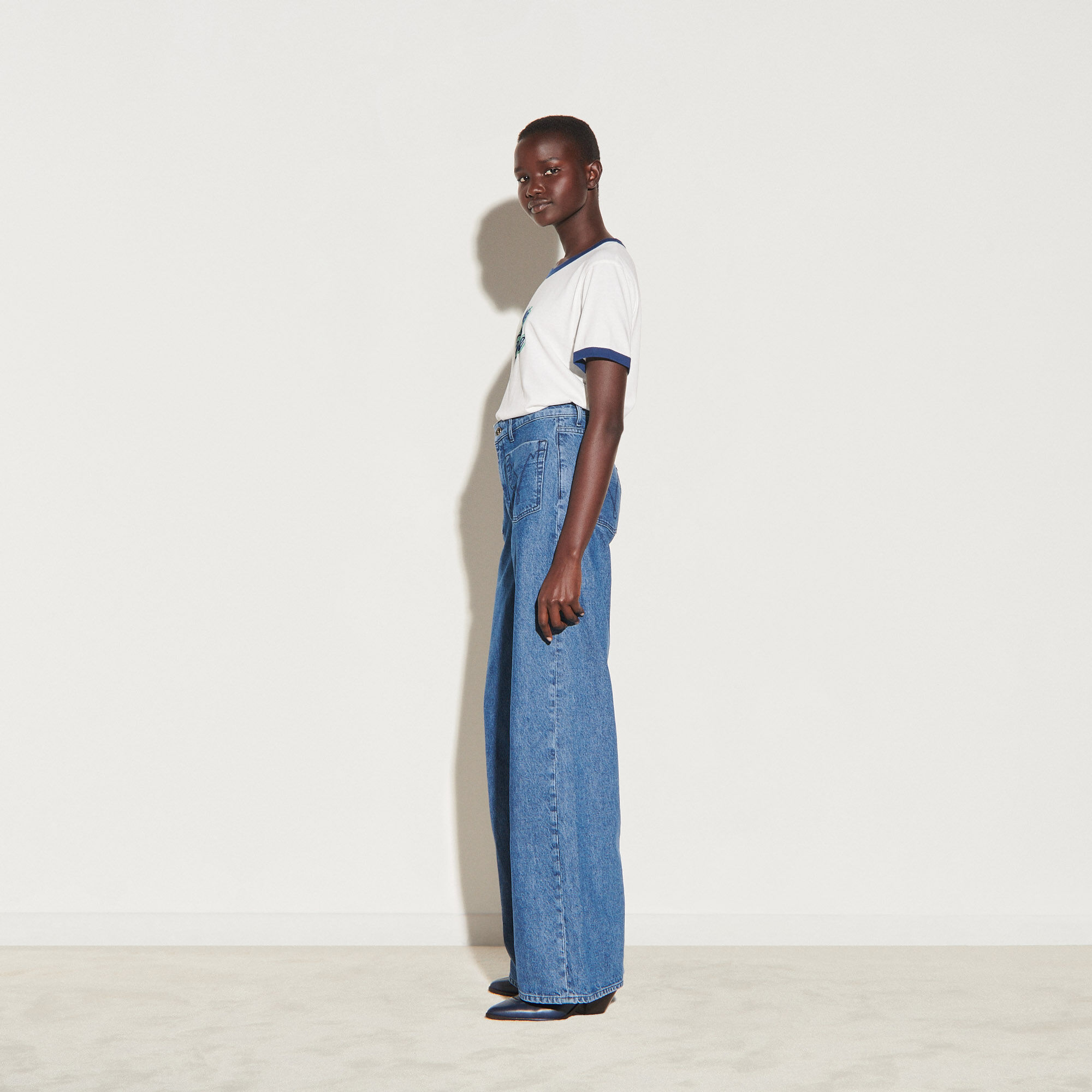 Jean large taille haute SFPJE00327 Bleu Denim - Clara ...