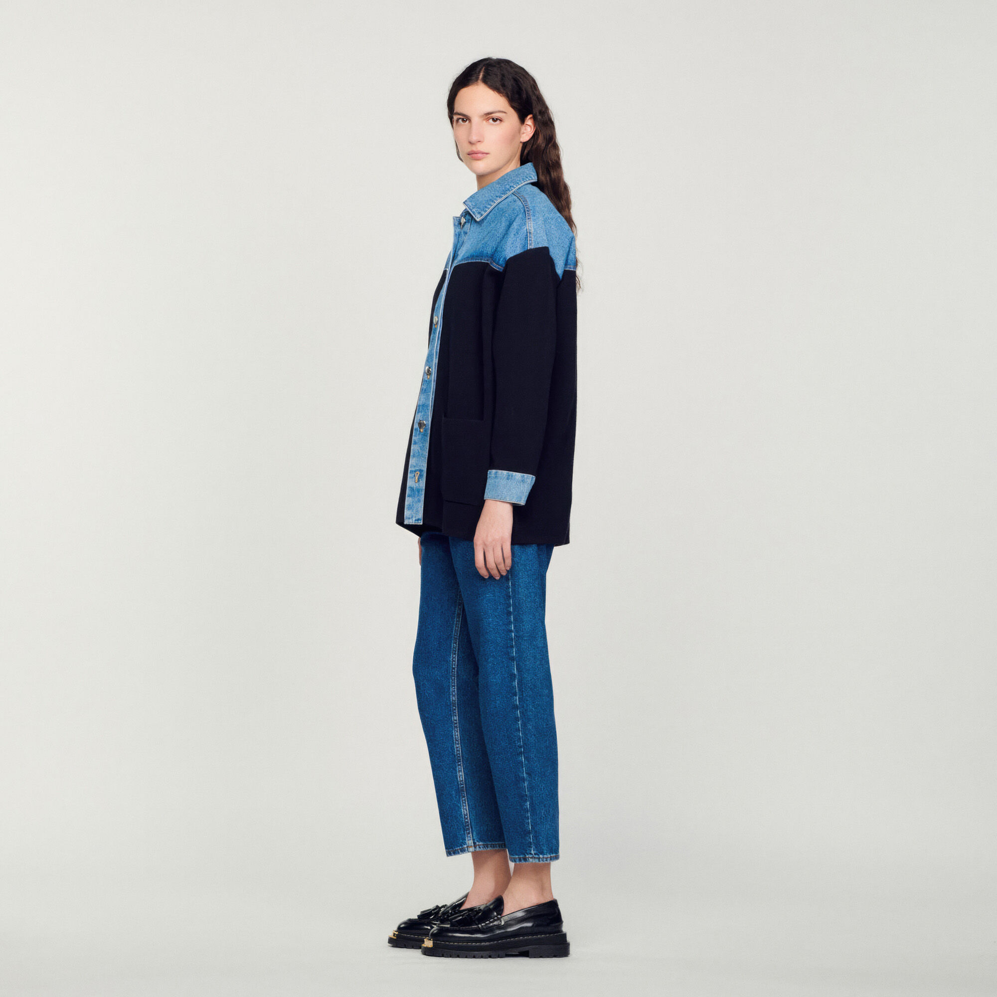 Veste bi matière jean femme sales