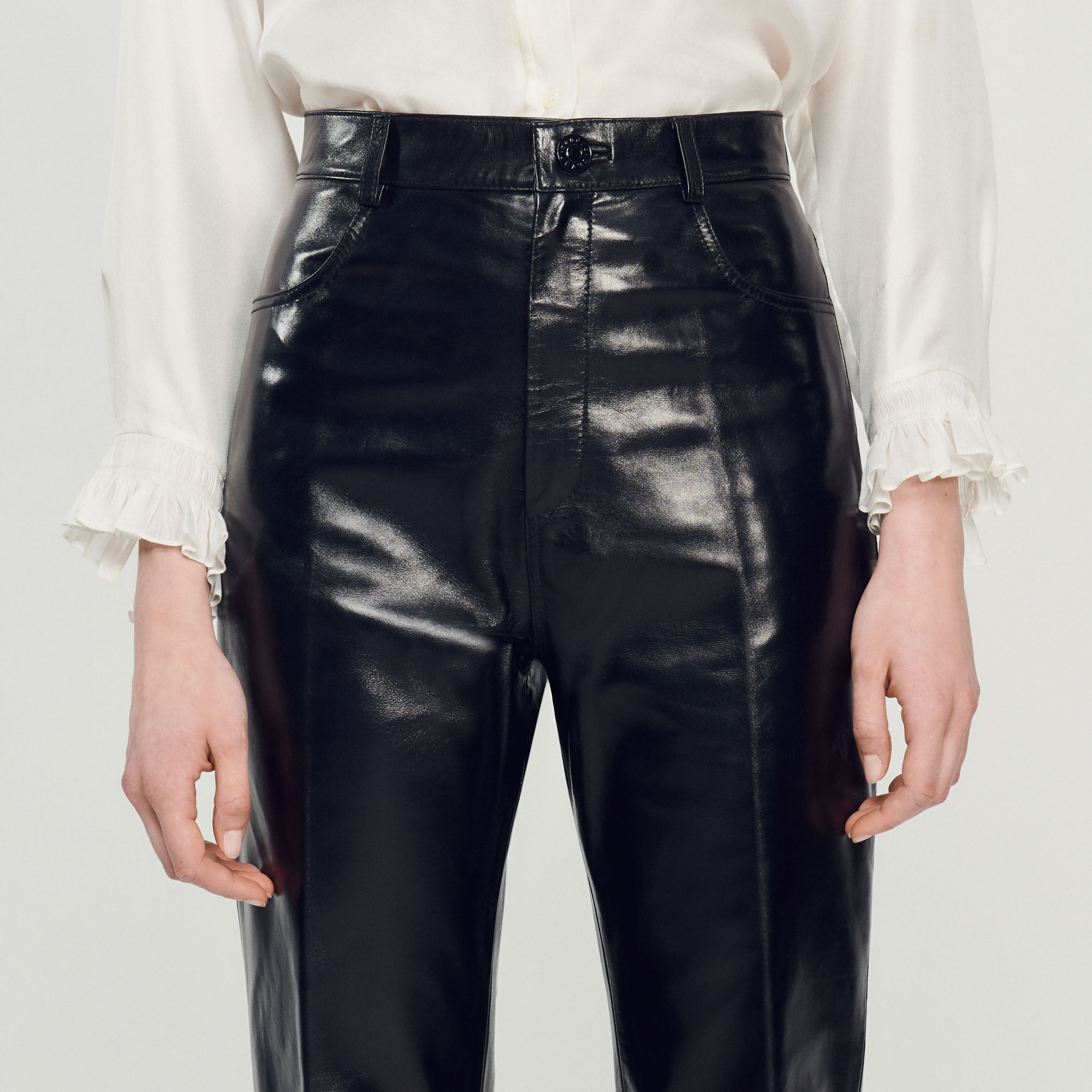 Pantalon en cuir on sale noir femme