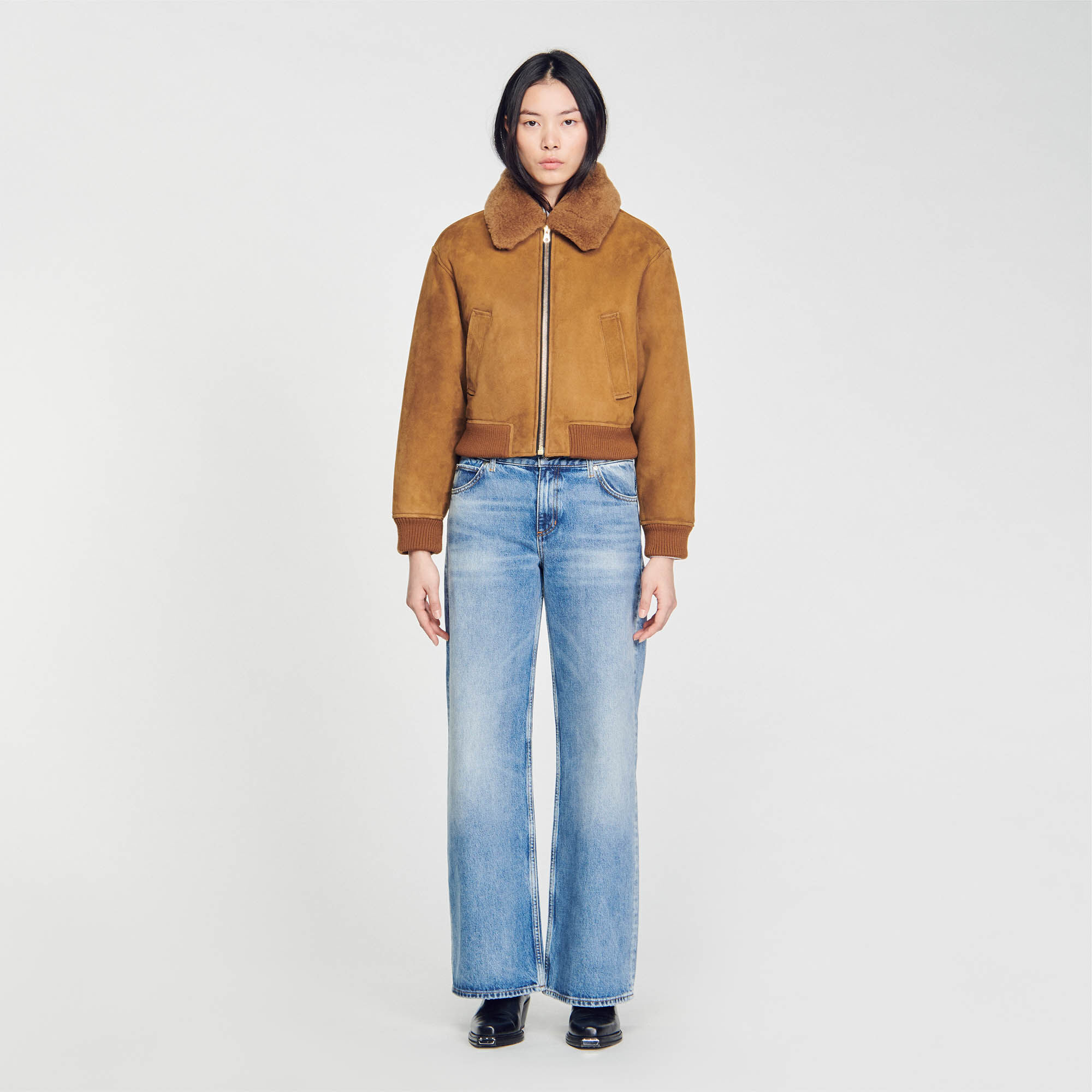 Manteau peau lainée sandro store