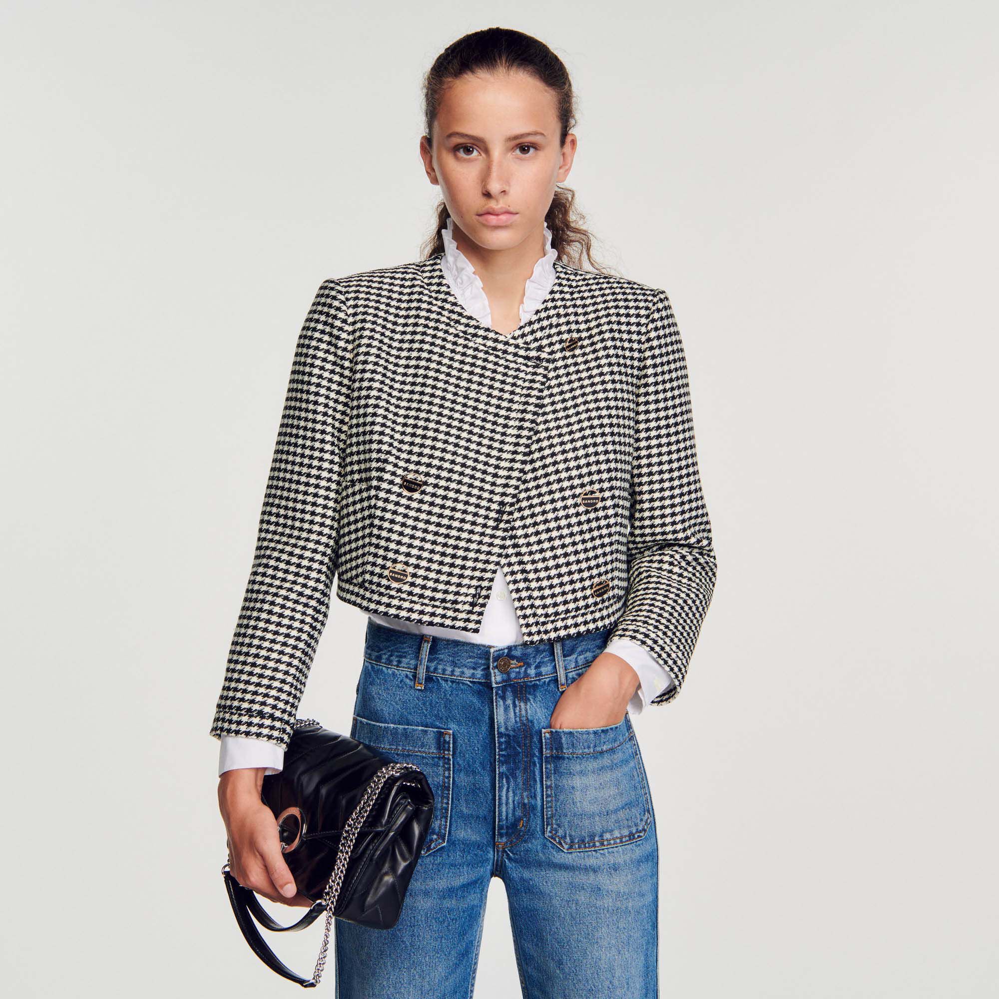 Veste courte pied de poule clearance
