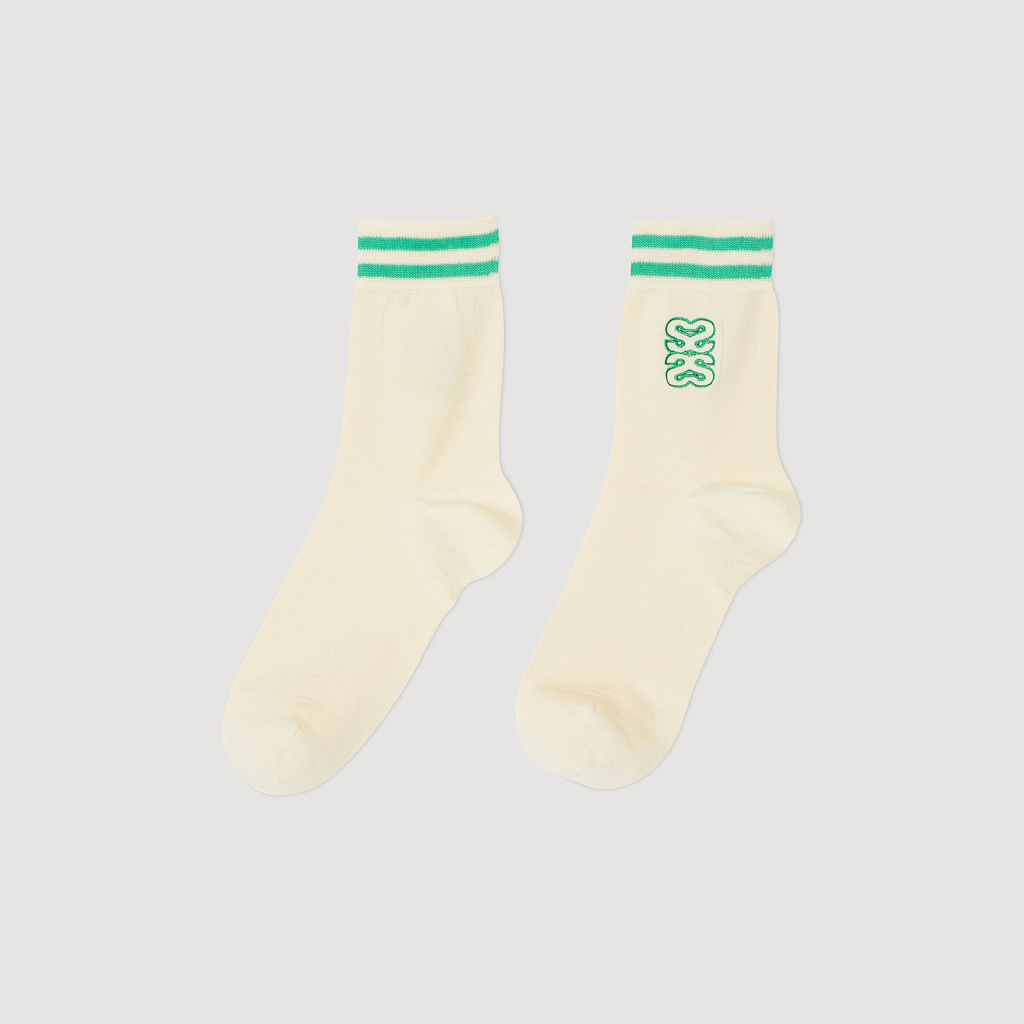Chaussettes brod es SFABO00933 Ecru Vert Chaussettes Sandro