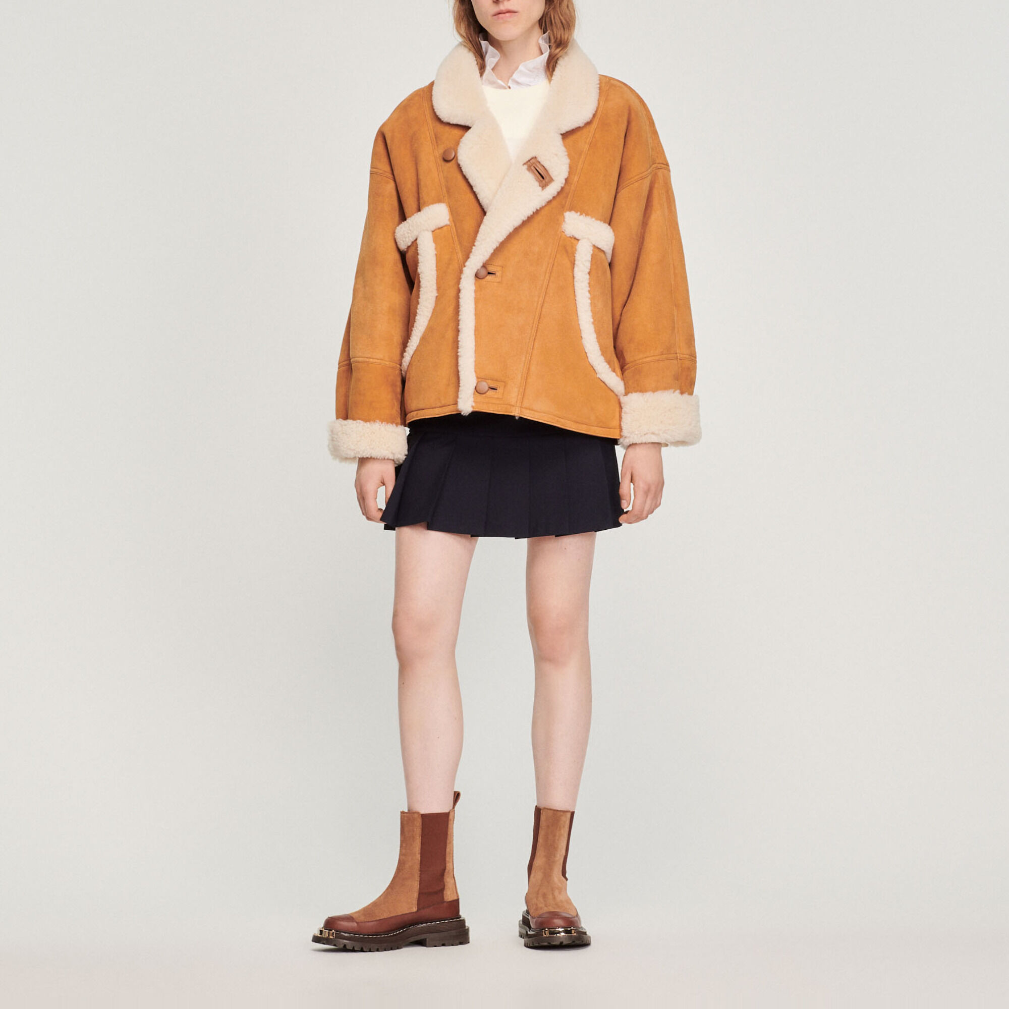 Manteau court en peau lain e SFPOU00353 Ocre Toute la s lection
