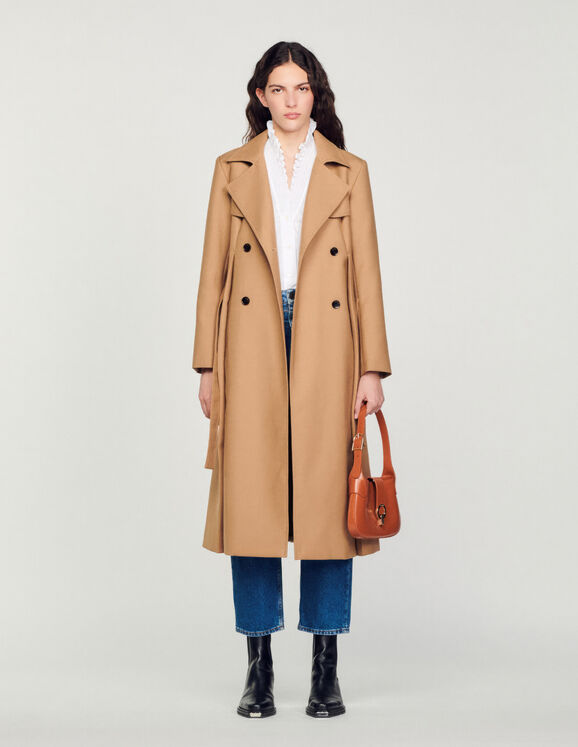 Manteau long style trench Camel Femme
