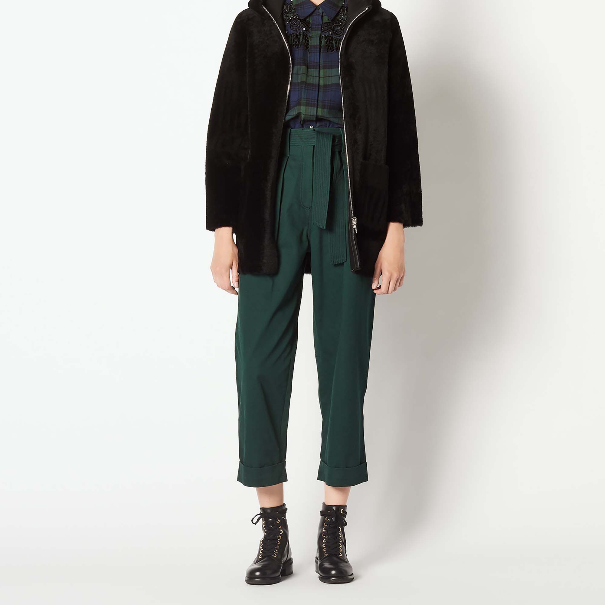 Lainée Capuche Zippé Peau À Manteau En Sandro Noir zt8qzx6