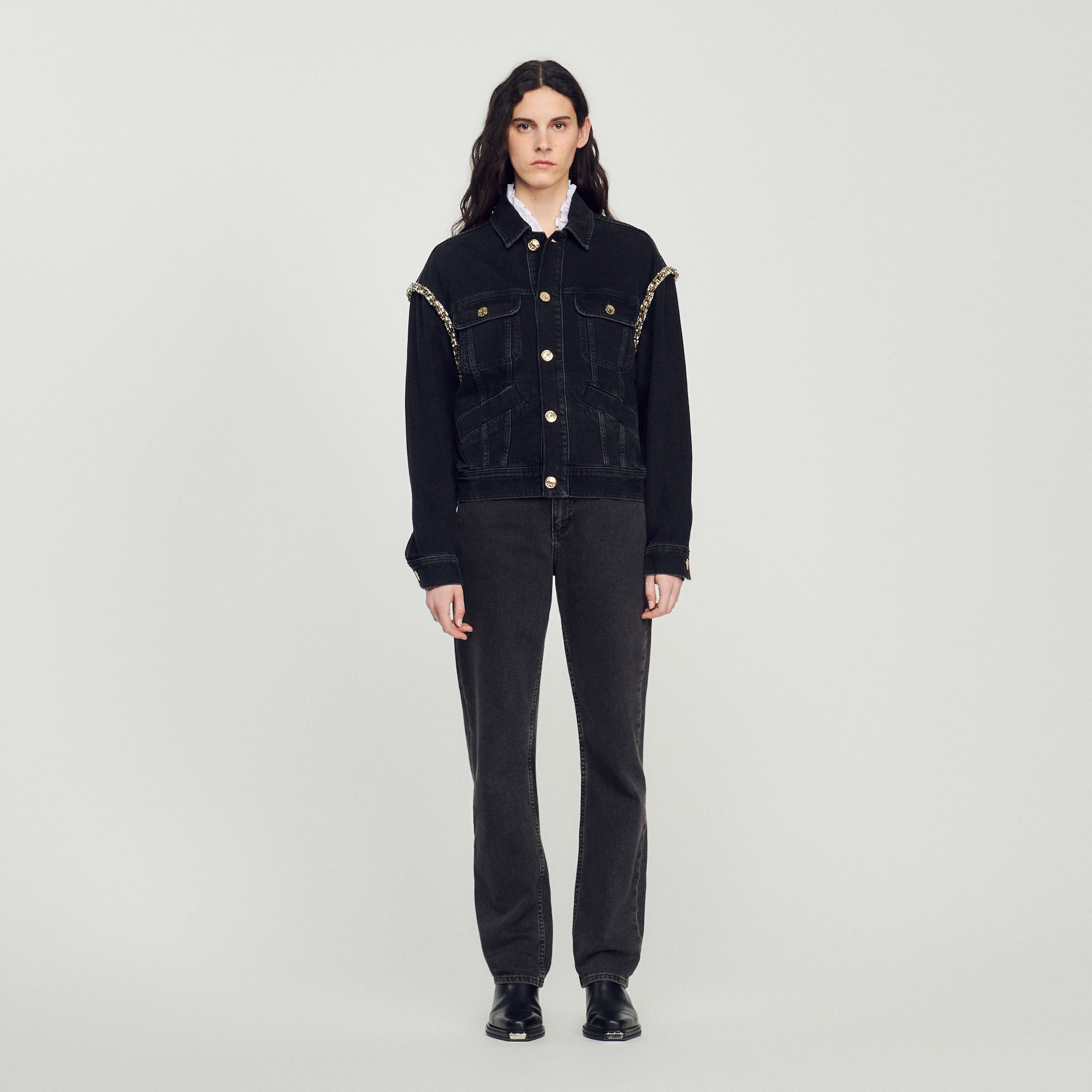 Veste en jean oversize strass e SFPBL00496 Blousons Vestes