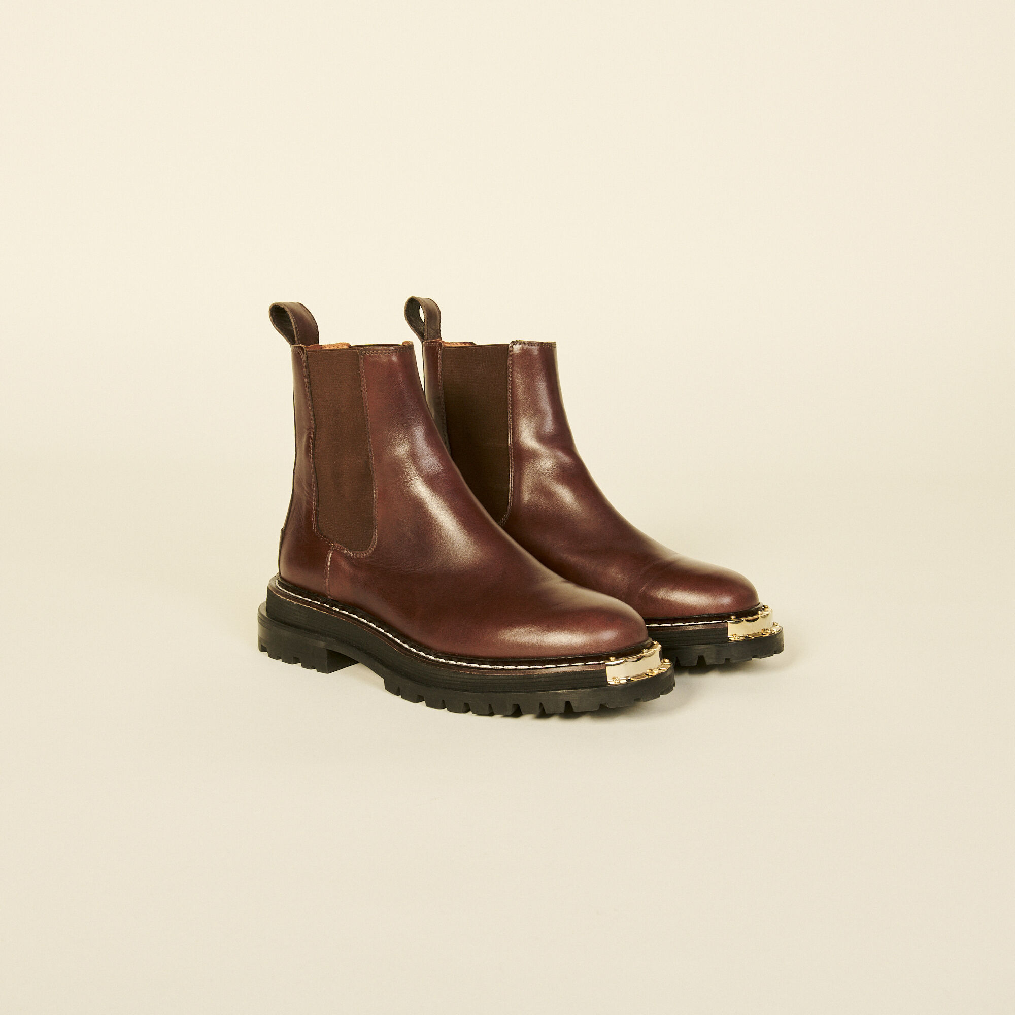 Boots en cuir à semelle crantée SFACH00499 - Bottines | Sandro Paris