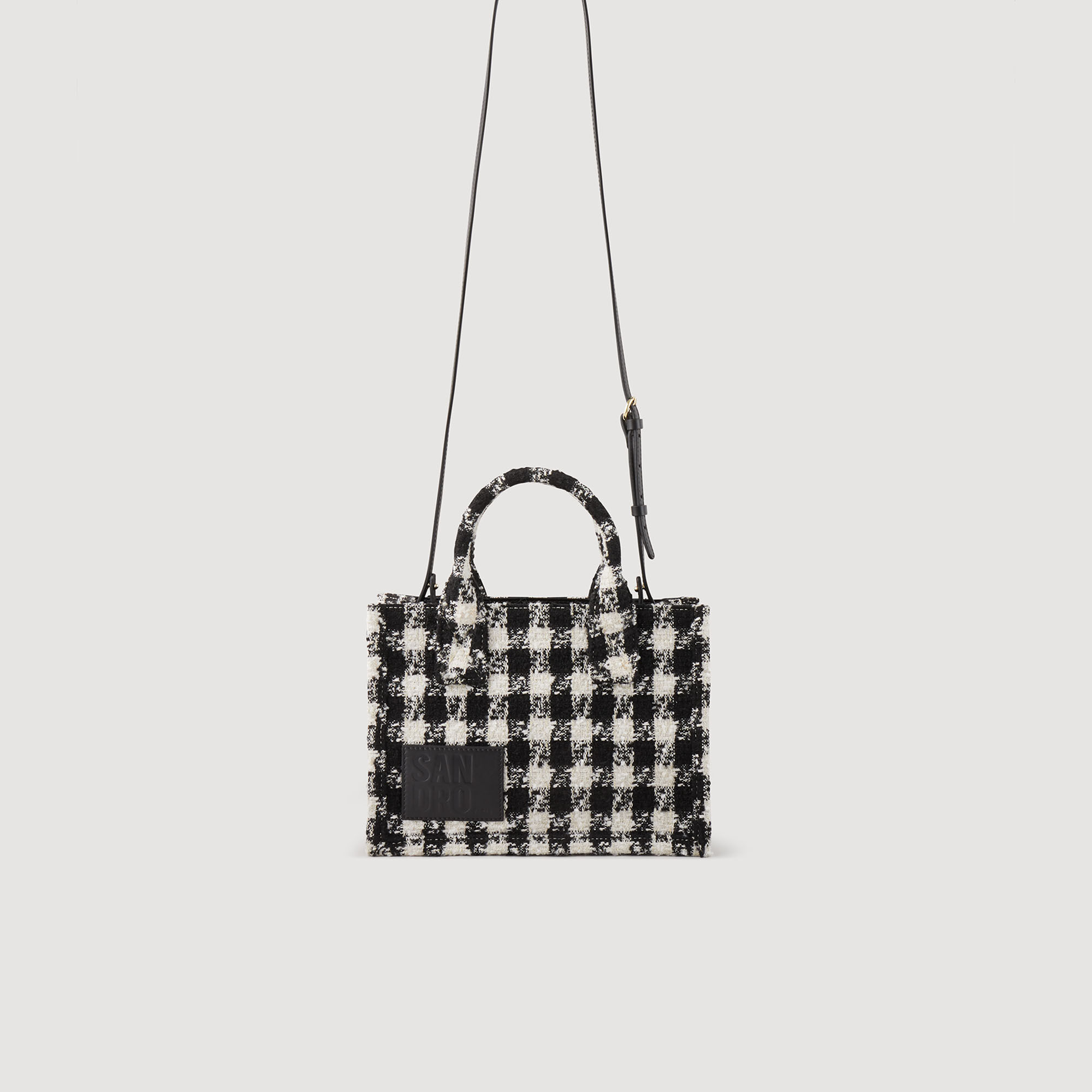 Petit cabas Kasbah en tweed SFASA01128 Noir Ecru Tous les Sacs