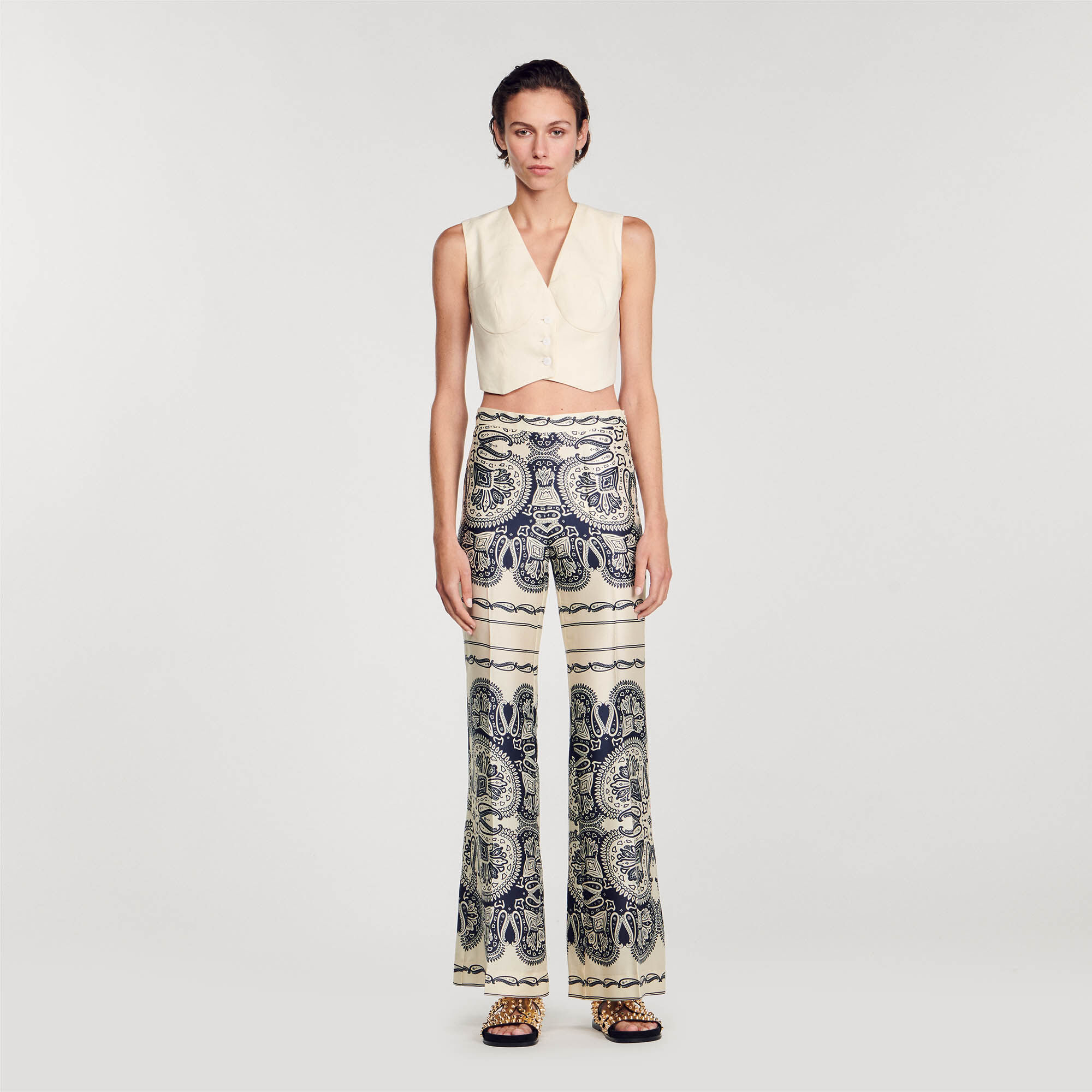 Pantalon fluide imprimé clearance femme