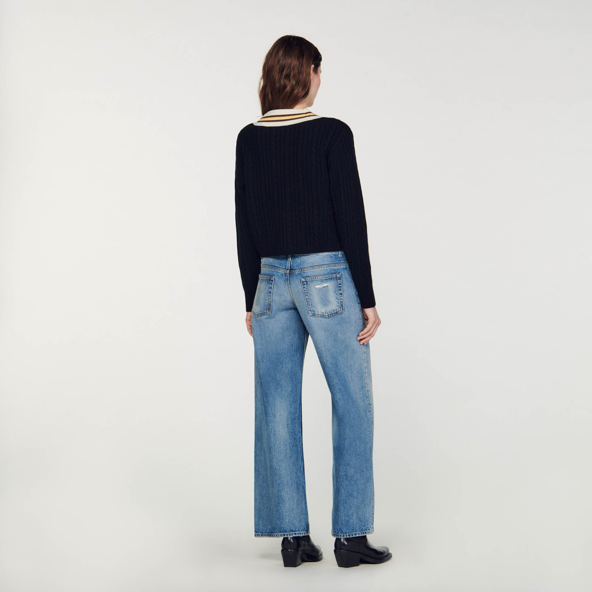 Pull col V contrast SFPPU02026 Pulls Cardigans Sandro Paris