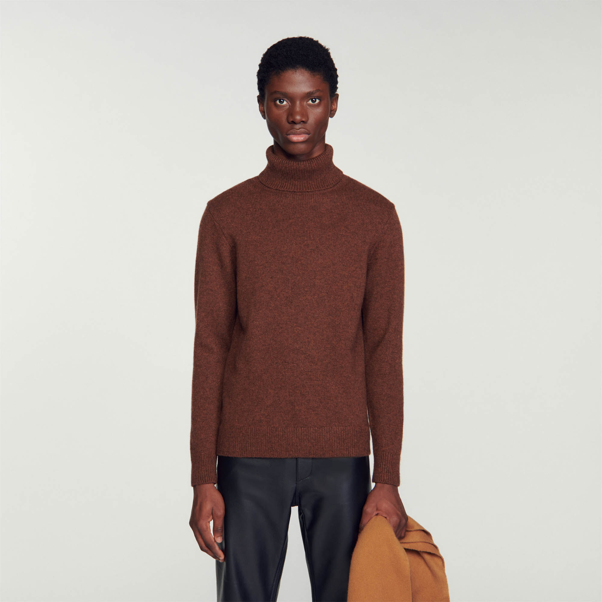 Pull col roul laine et cachemire SHPTR00516 Marron Fonc Pulls
