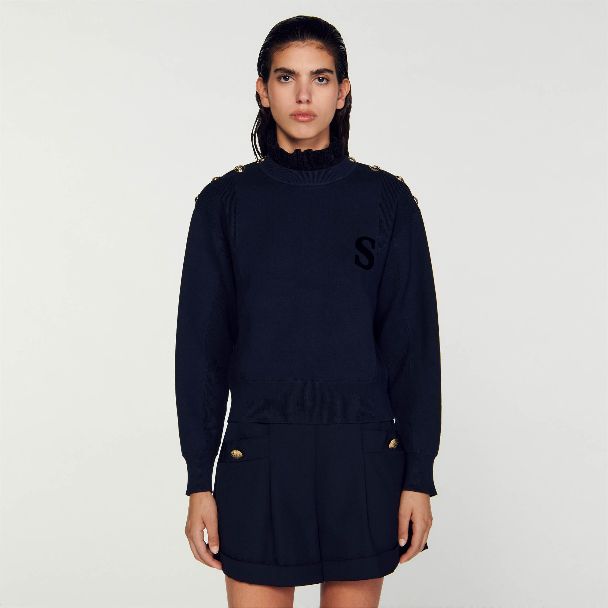 Pull court col roul SFPPU02069 Pulls Cardigans Sandro Paris