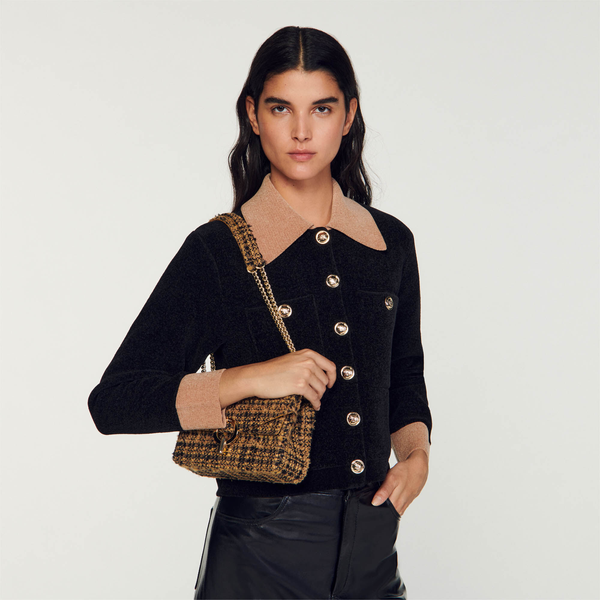 Sac Yza en tweed SFASA01224 Caramel Noir Tous les Sacs