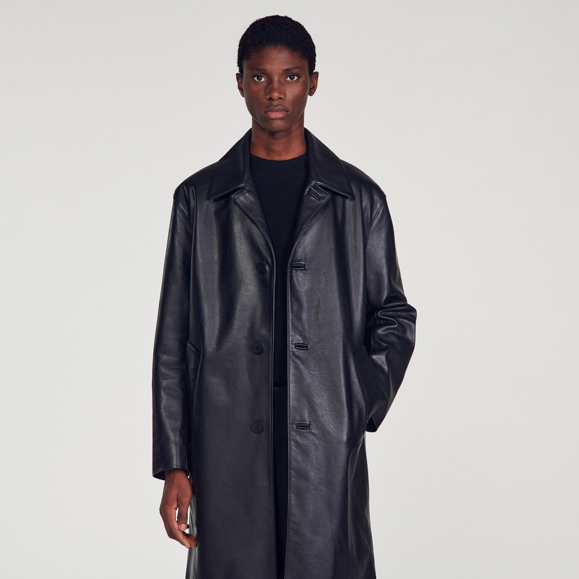 Manteau long en cuir SHPMA00306 Manteaux Blousons Sandro Paris