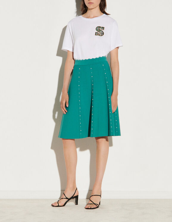 Jupe en maille ornée de perles : Jupes & Shorts couleur Vert - CLIQUEZ POUR ZOOMER