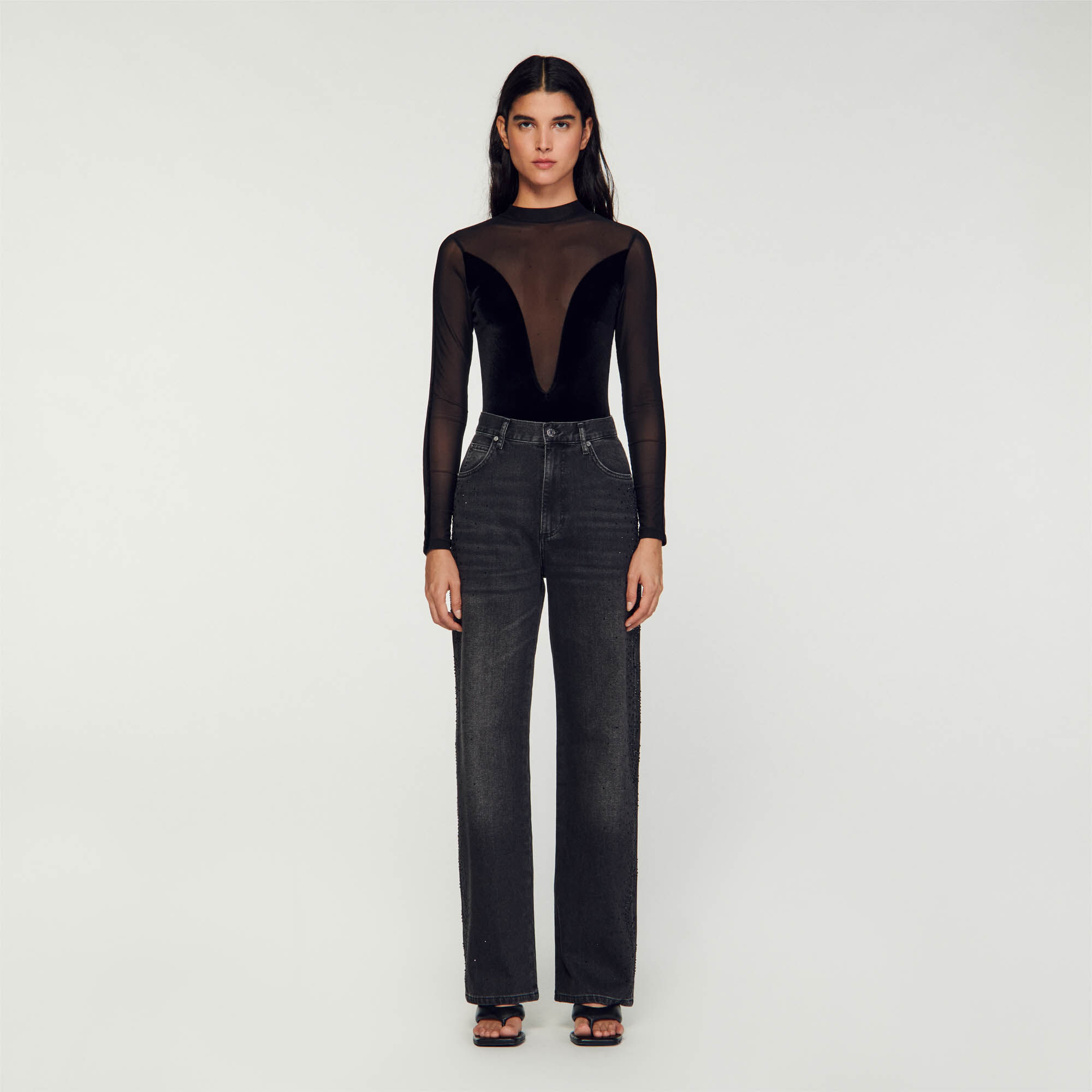 Jean droit femme noir sales