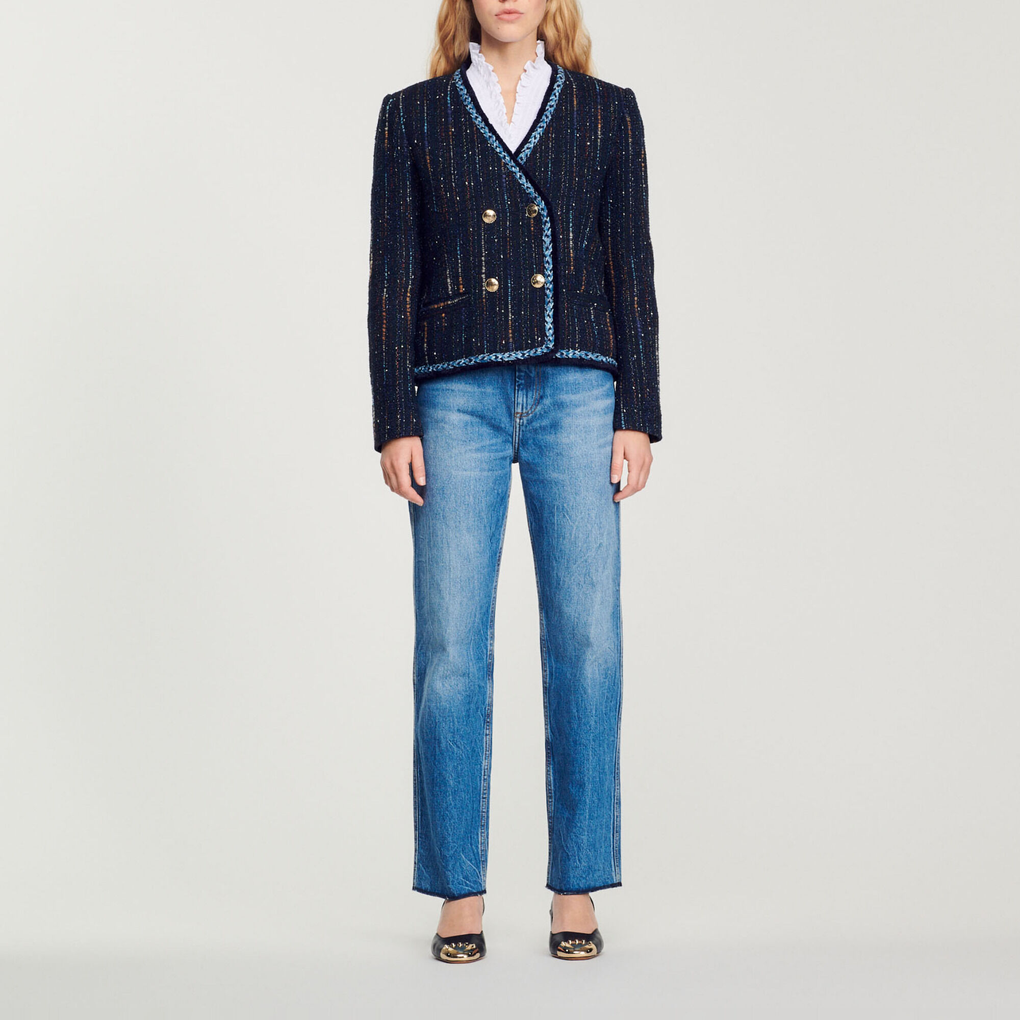 Veste en tweed boutonnage crois SFPVE00763 Bleu marine Toute