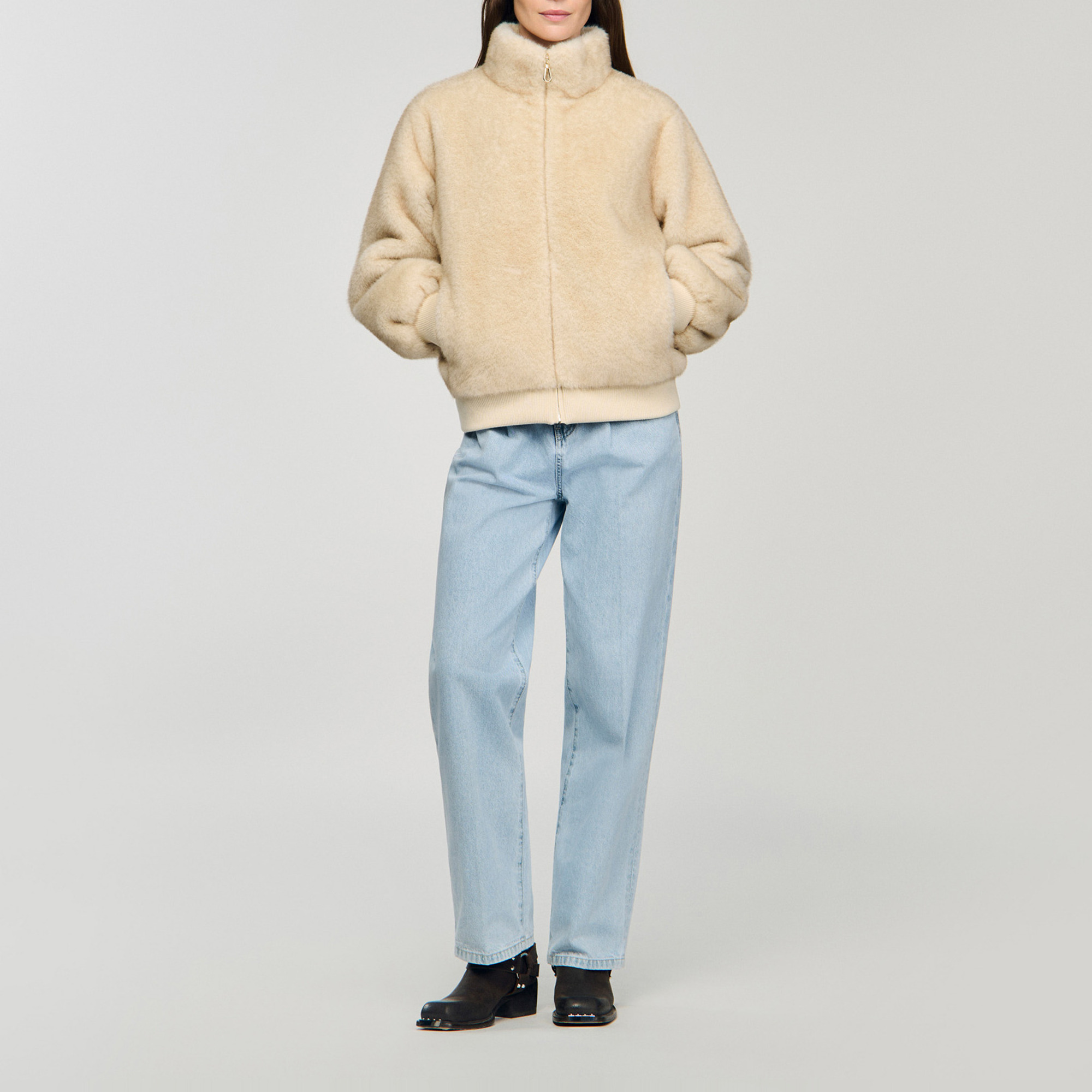 Manteau Vintage En Fausse Fourrure Beige Années 60 - Taille 44 Pour Femme, Style Rétro