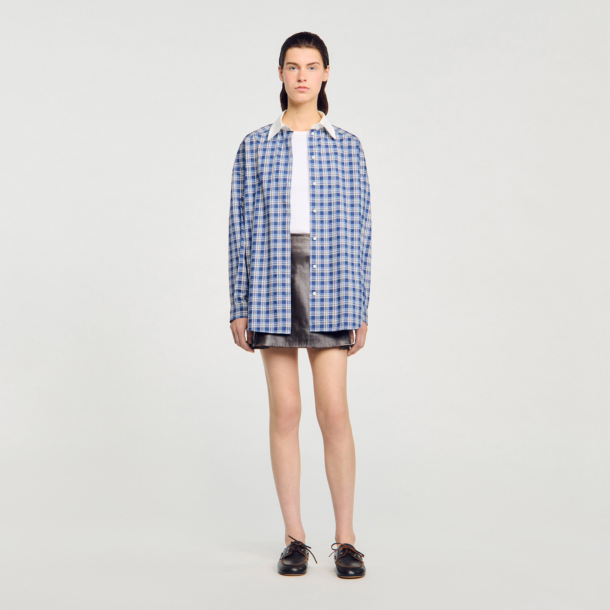 Chemise à carreaux strassée - Sandro Paris - Modalova