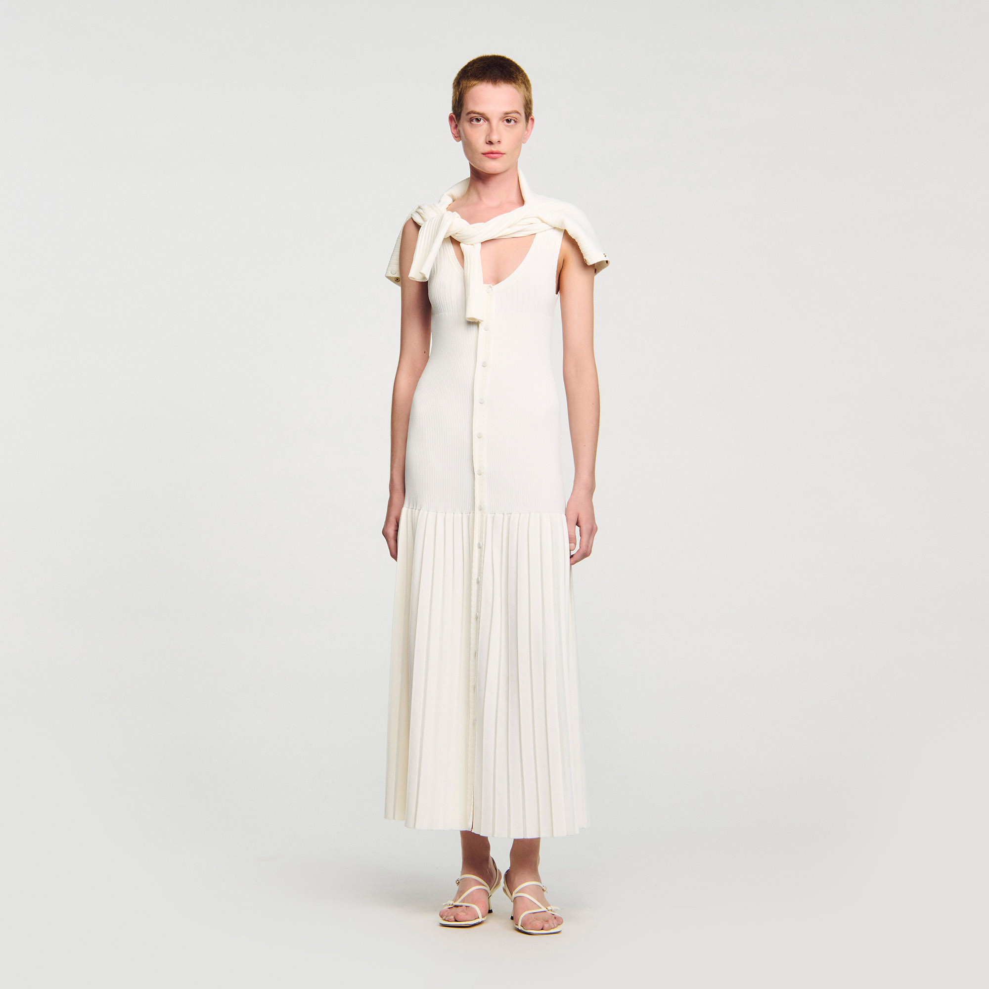 sandro★ROBE LONGUE EN MAILLE BICOLORE ワンピース Robe longue en maille bicolore gris / noir pour femme