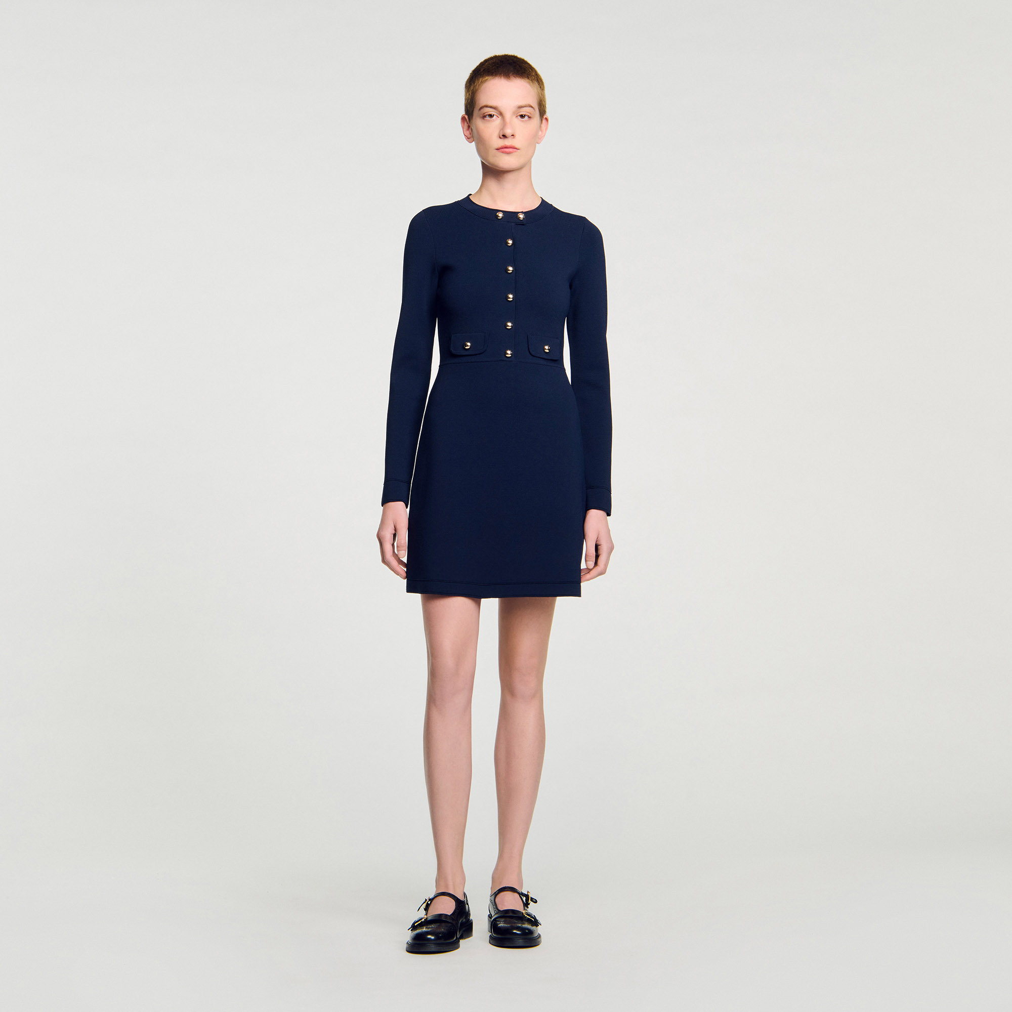 Robe courte en maille boutonnée - Sandro Paris - Modalova