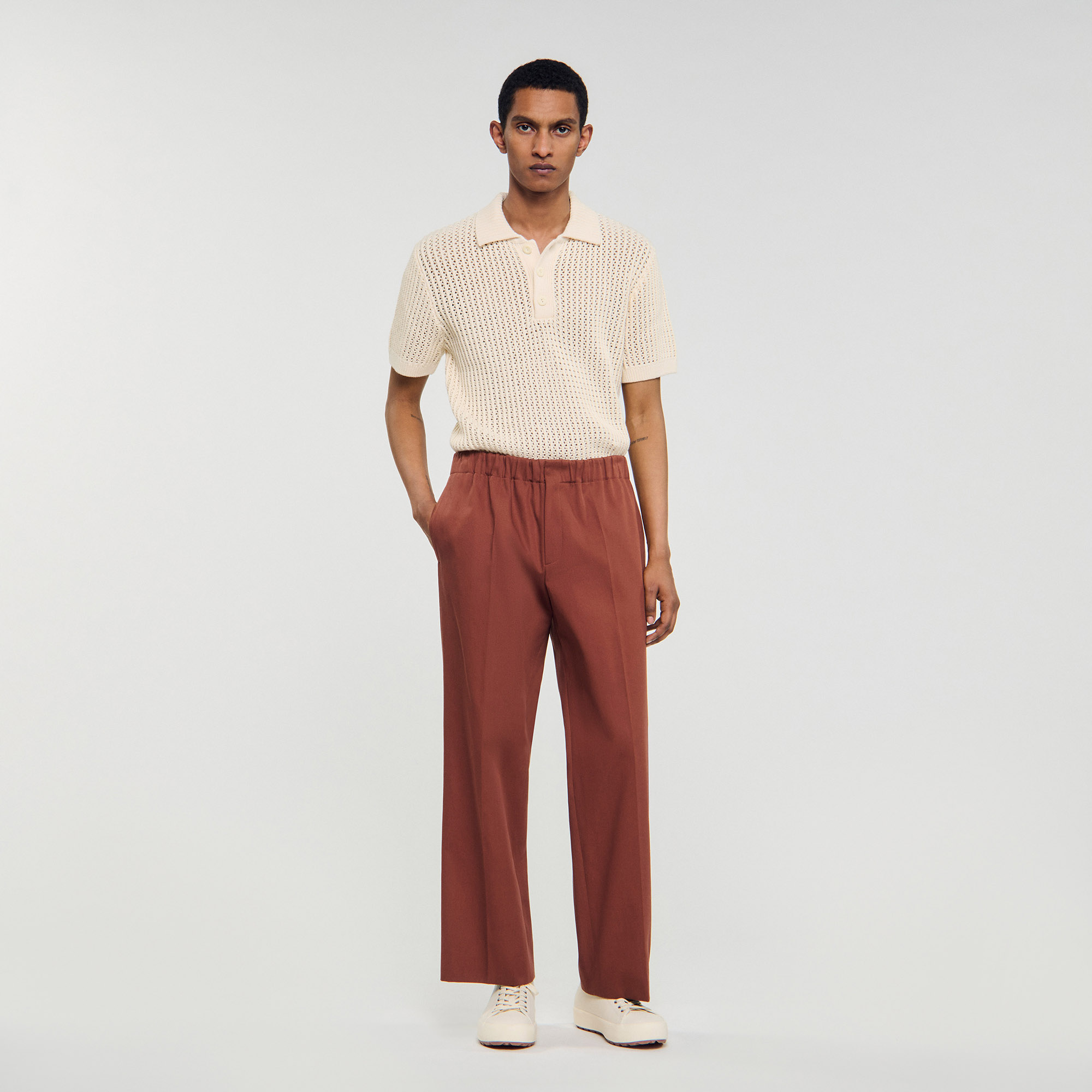 Pantalon large coton élastiqué - Sandro Paris - Modalova