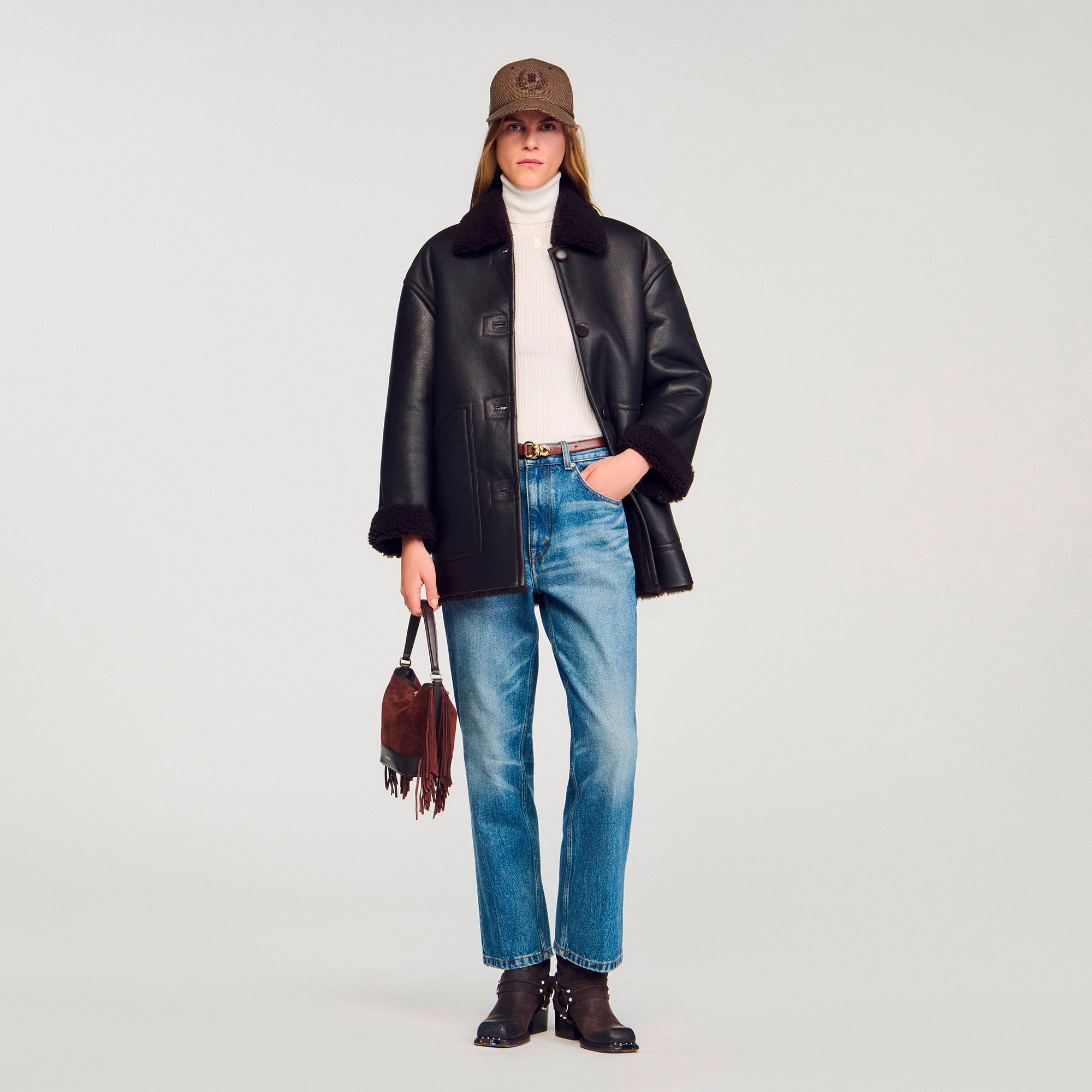 Manteau peau lainée - Sandro Paris - Modalova