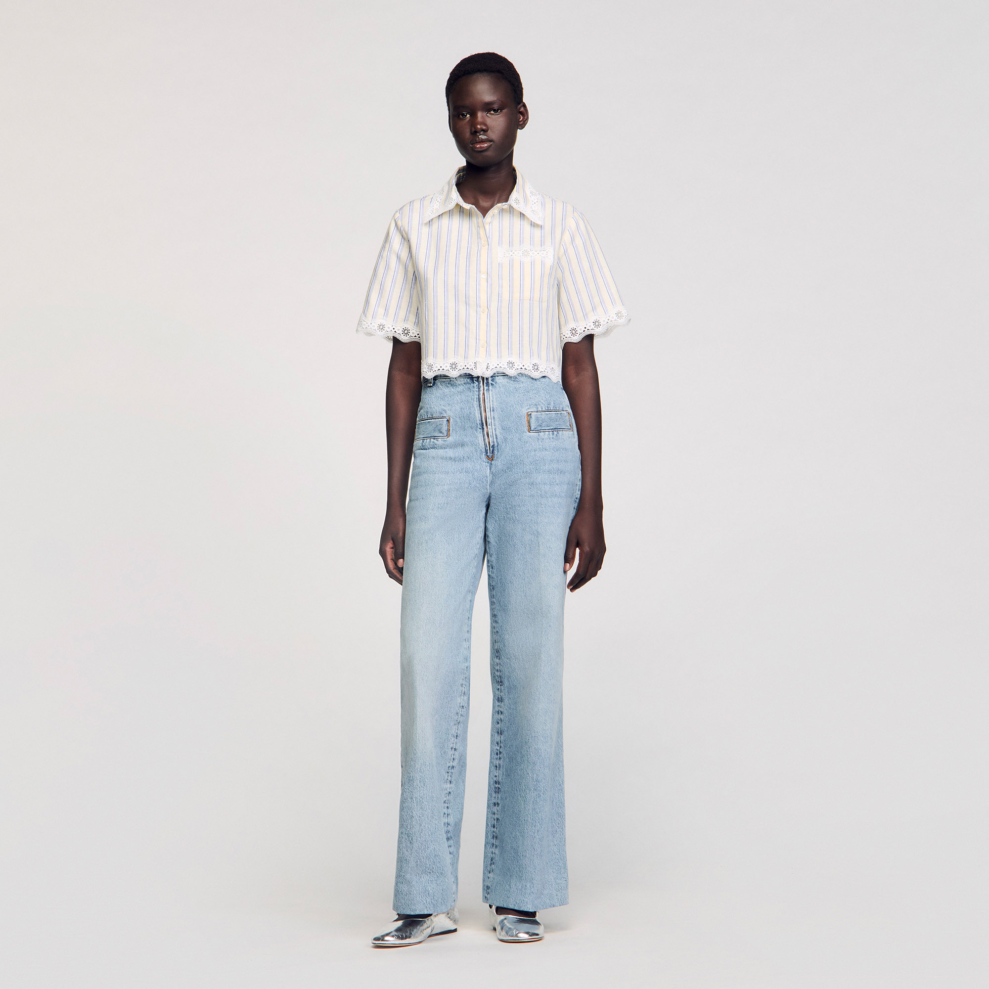 Chemise courte à rayures - Sandro Paris - Modalova