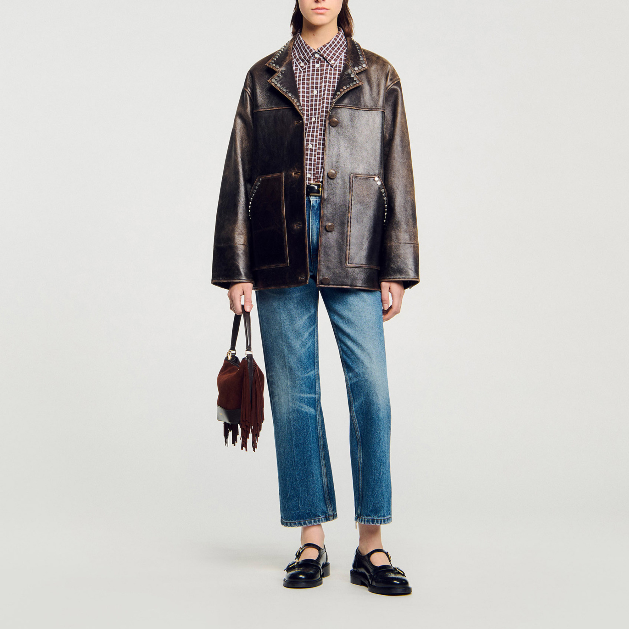 Cuir Sandro Femme Sandro Paris Veste En Cuir Sandro Paris Thrasher 