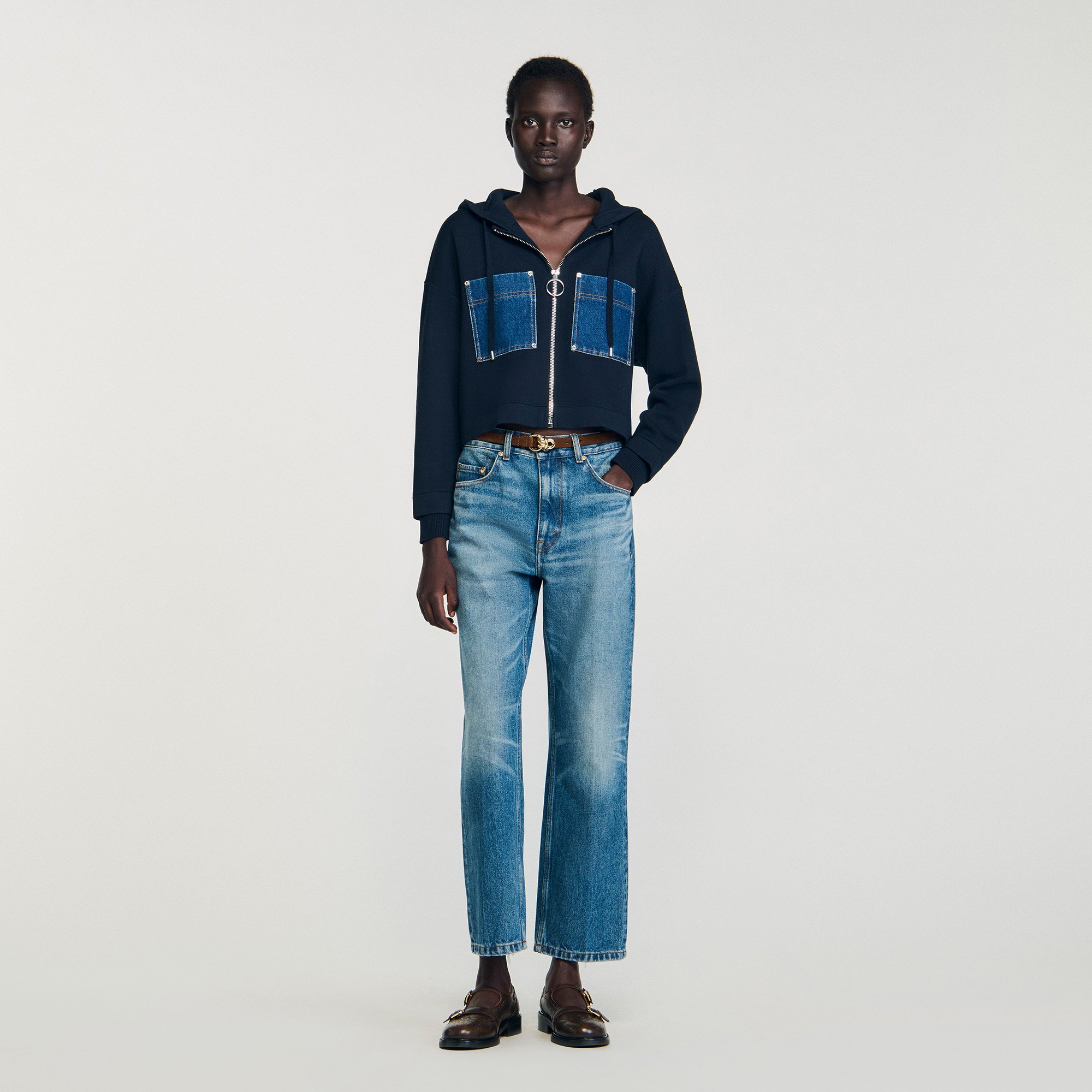 Sweatshirt en maille et denim - Sandro Paris - Modalova