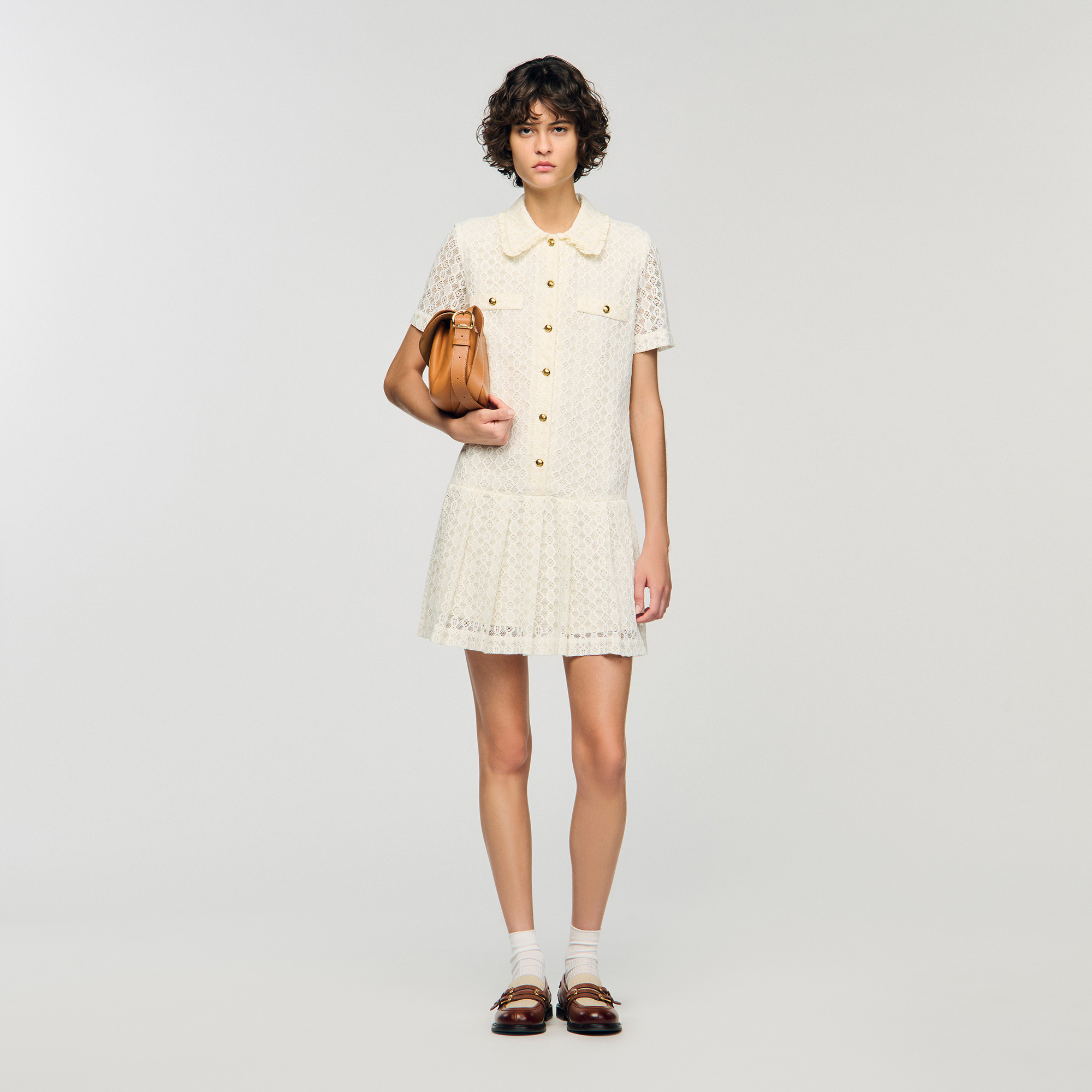 Sandro Robe Courte Dentelle Laine Mélangée